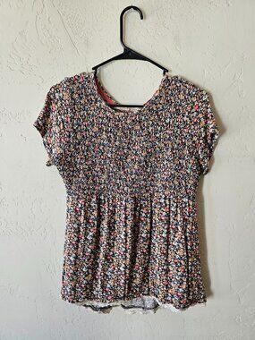 Rewind Floral Smocked Top With Lace Hem - Medium